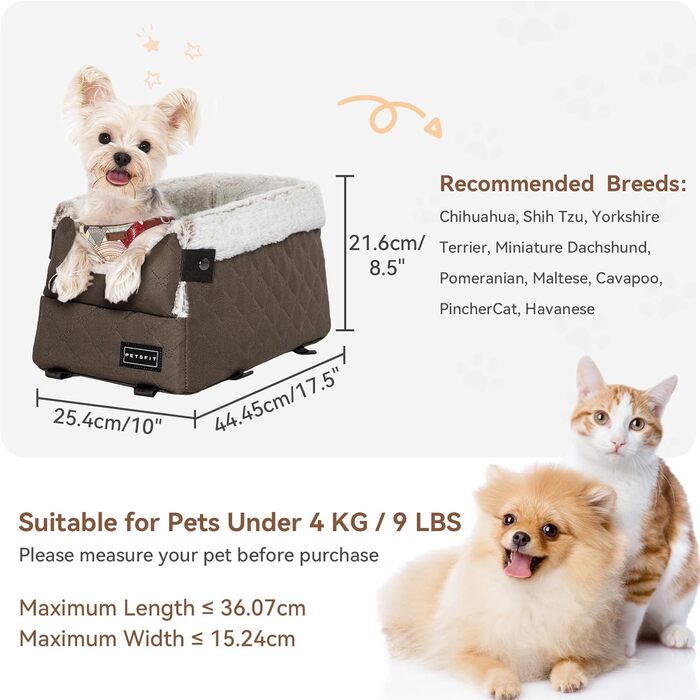Автомобільний сидіння для собак PETSFIT - чорний/світло-коричневий, до 5 кг, з захисними гачками