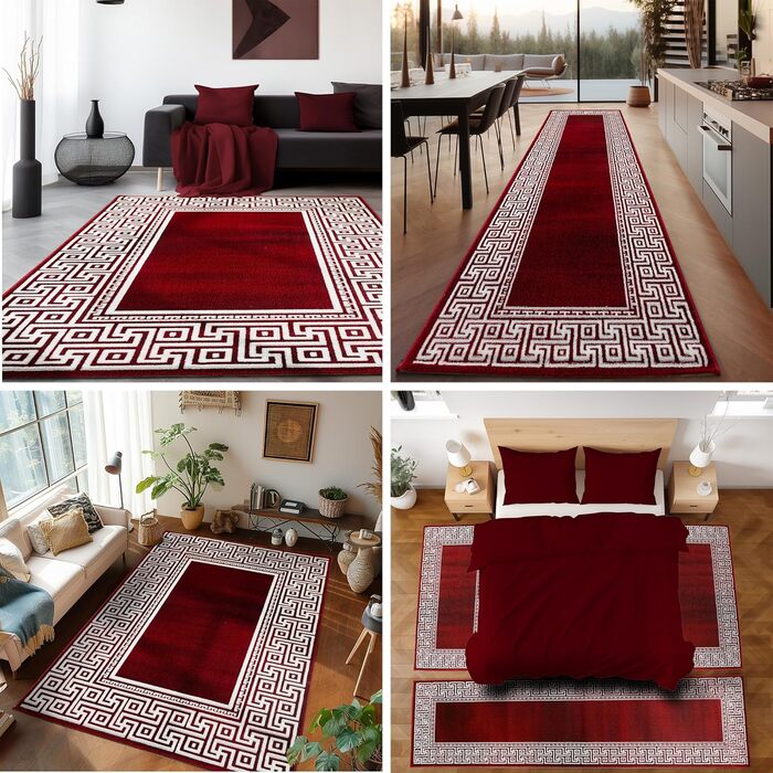 Килим для вітальні, спальні, їдальні, коридору, кухні. Сучасний килим з геометричним малюнком, короткий ворс, легко чистити. Колір: червоний, 140 x 200 см