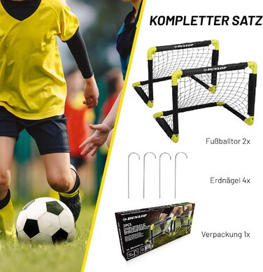 Dunlop 2-Pack Soccer Goal Set - Foldable Football Goal for Kids - Indoor/Outdoor Training Accessory - Black/Yellow 50x44x44cm