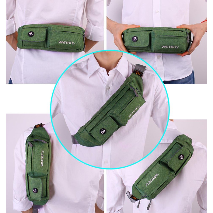 WATERFLY Поясна сумка на пояс для чоловіків та жінок: стильна сумка через плече для спорту, бігу, прогулянок з собакою, подорожей (Зелена)
