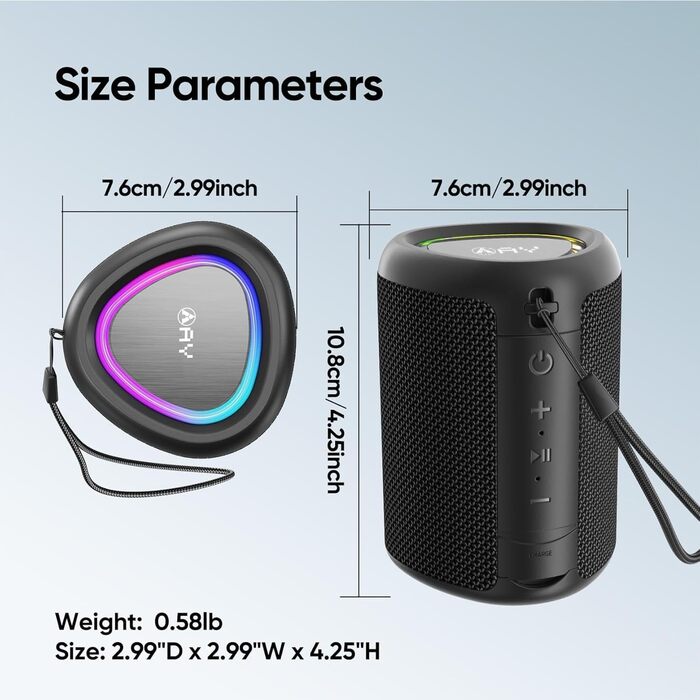 Портативна Bluetooth колонка AY з підсвічуванням, IPX5, 24 години роботи, AUX/TF, стерео-паринг, зелена (чорна, компактна)