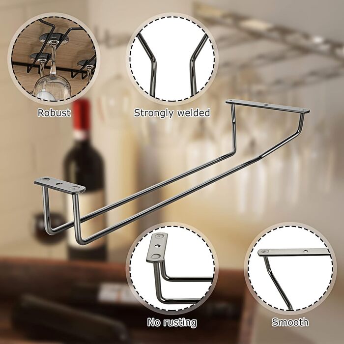 Підставка для келихів вина FWEEK (4 шт.) - рейлінг, кріплення для бару та кухні