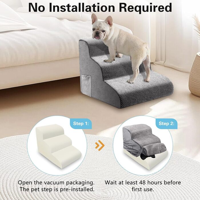 Сходинка для собак та котів 3 ступені, 40 см, протиковзка, для літніх тварин, з щільного піноматеріалу, знімна та миється, портативна рамка для собак, котів, софи, ліжка, авто