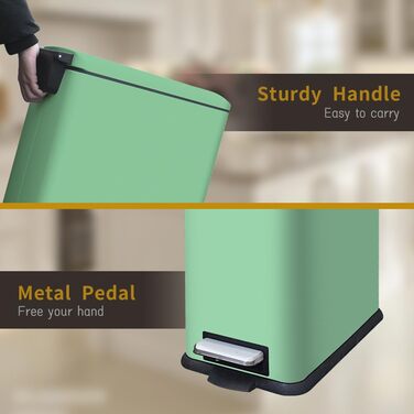Відро для сміття кухонне 30 літрів з м'яким закриттям, зелене, з педаллю