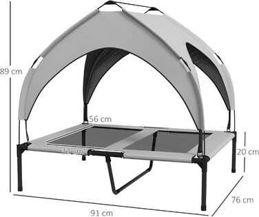 PawHut Підвищене собаче ліжко з балдахіном, ліжко для домашніх тварин, вулиця, лежанка для собак з дахом, дихаюча, для міні та маленьких собак, Оксфорд 61 x 46 x 63 см (Д 91 x Ш 76 x В 89 см, світло-сірий)