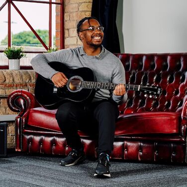 3rd Avenue акустична гітара 4/4 (Western) з металевими струнами, для початківців - 6 місяців безкоштовних уроків, чохол, медіатори та запасні струни – чорного кольору