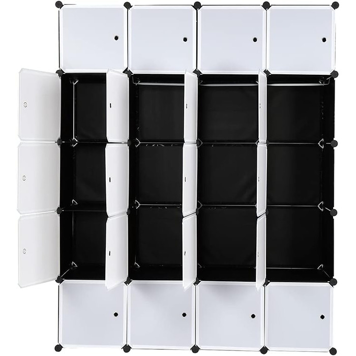 Regal system, 10 cubes, plastic wardrobe with doors, modular cabinet for space-saving storage, 70 x 45 x 175 cm, white door & black cabinet. Storage for clothing, shoes etc. (140 x 45 x 175 cm, White-1)