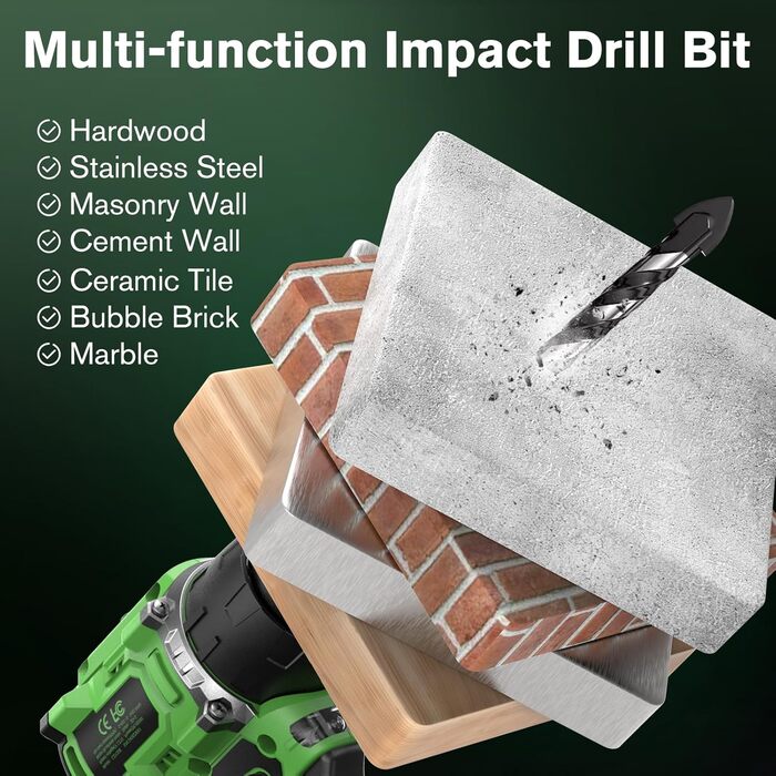 Ginour 21V акумуляторний ударний дриль-шуруповерт, комплект 47 предметів, сумісний з Makita 18V, 50 Nm, 2 швидкості, LED, 10 мм