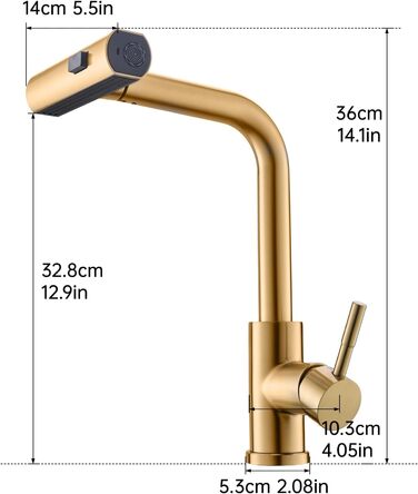 Кухонний змішувач AIMADI висувний, чорний, з 3-х режимною лійкою та 38 см шлангом, однорідний, для холодної та гарячої води, підходить для раковини та кухонного острова. Змішувач для кухні з водоспадом, чорний.