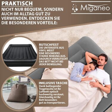 Надувне ліжко Miganeo Premium XL з електропомпою та антимікробним покриттям (203x152x46 см) | Макс. 300 кг