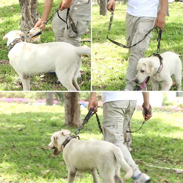 Міцна собача повідок-рулетка, камуфляжна військова повідок з автофіксатором для великих собак до 68 кг, 1,8 м, амортизуюча, з подвійним руків'ям, тактична повідок для собак