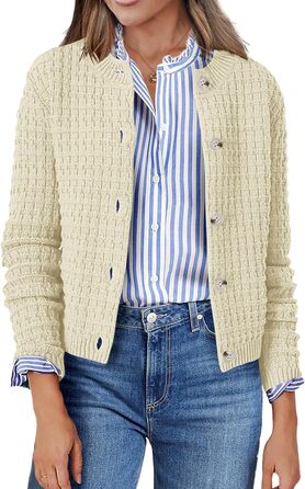 Жакет Zeagoo з довгими рукавами, кардиган з круглою шиєю, в'язаний жакет на ґудзиках, відкритий спереду, елегантний в'язаний светр для жінок (M, пісочний)