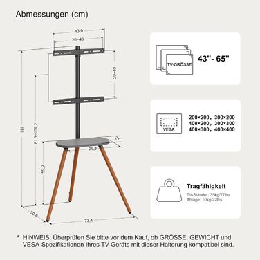 ECOTINY Adjustable TV Stand for 40-65 Inch LCD LED OLED TVs - Swivel & Height Adjustable, Portable Wood TV Stand with Wood Tray, VESA 400x400, Black Walnut & White Finish