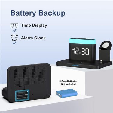 Зарядна станція 5 в 1 з будильником, нічниками та бездротовим зарядним пристроєм для iPhone, Apple Watch, AirPods та Samsung