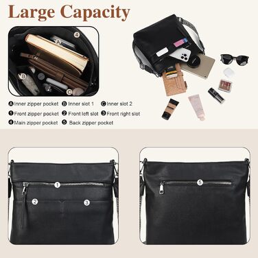 Сумка жіноча Gladdon шкіряна чорна крос-боді середнього розміру через плече з широким ременем та жакардовою тканиною