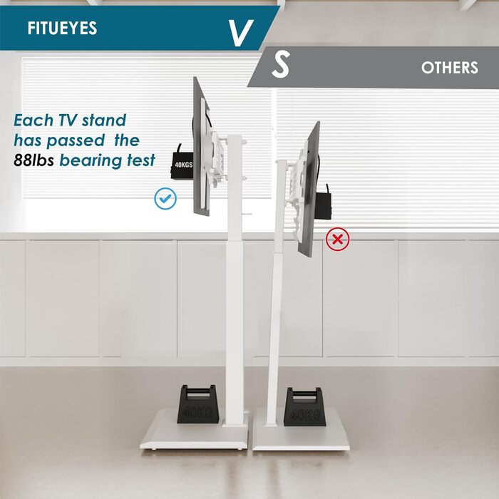 Підставка для телевізора FITUEYES на ніжках з металевою основою, регульована по висоті та поворотна, для телевізорів 26-65 дюймів, до 40 кг, VESA 400x400, чорний (білий)
