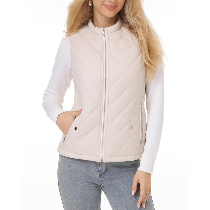 Жіноча жилетка Fuinloth, осіння легка стьобана жилетка, безрукавна куртка, короткий жилет, гільє (L, бежевий)