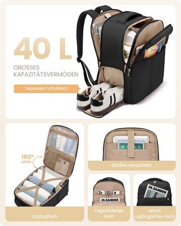 Чорний жіночий рюкзак OVEVOOK для подорожей, 40 л, для ноутбука 17