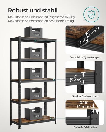 SONGMICS 2-Tier Industrial Bookshelf & Storage Rack - 40 x 90 x 180 cm