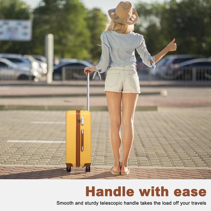 Валіза KONO з ABS-пластику, 67 x 44 x 27 см, з TSA-замком, 4-SET (блакитний/жовтий)