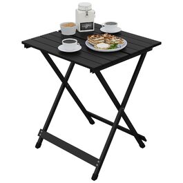 Складний алюмінієвий стіл WOLTU для кемпінгу, саду, балкону та тераси 50.5x59.5x47 см, чорний