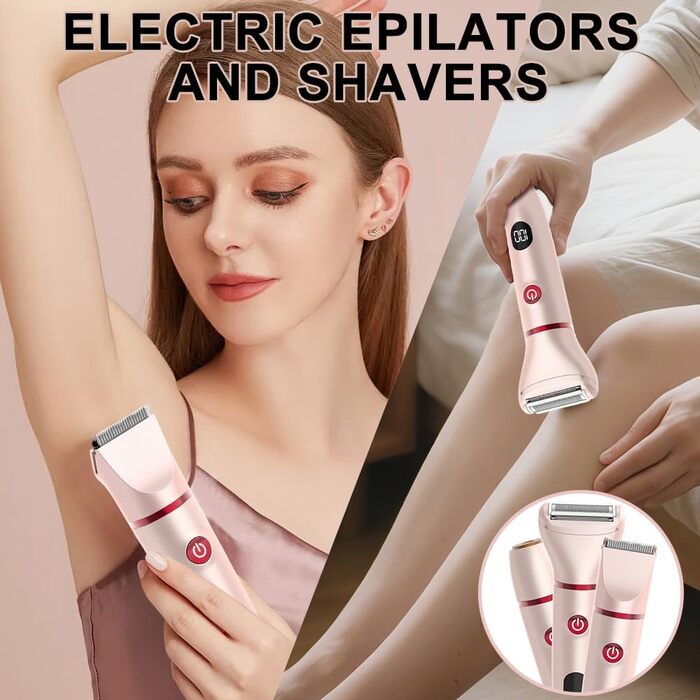 Електричний жіночий тример 3-в-1 для тіла, інтимної зони, IPX6 водонепроникний, для мокрого та сухого використання, тример/епілятор/бритва (Рожевий)