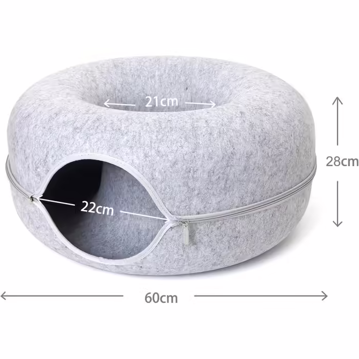 Lucky Sign - Cat Cave Felt Cat Tunnel Cat Bed Multifunctional Cat Sofa Cozy Cat Toy for Endless Fun Cat Basket Cat Cushion - (60x60x28cm, Light Grey)