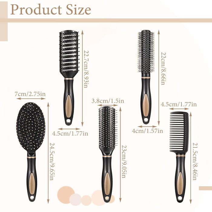 Набір гребінців для волосся (5 шт.) для жінок: розплутування, сухе та мокре волосся, антистатичні, для кучерявого волосся