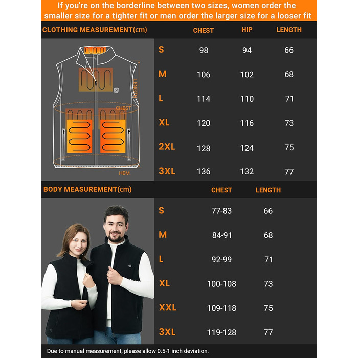 Обогревна жилетка для чоловіків та жінок, 6 зон обігріву, 3 режими температури, чорний колір, розмір S
