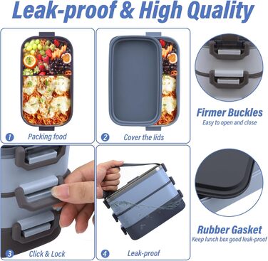 Ланчбокс Brotdose з 3 ярусами, 2200 мл, Bento Box з посудом, роздільники, BPA Free, для мікрохвильової печі, бежевий, 19.5 x 11.2 x 15 см, PP матеріал