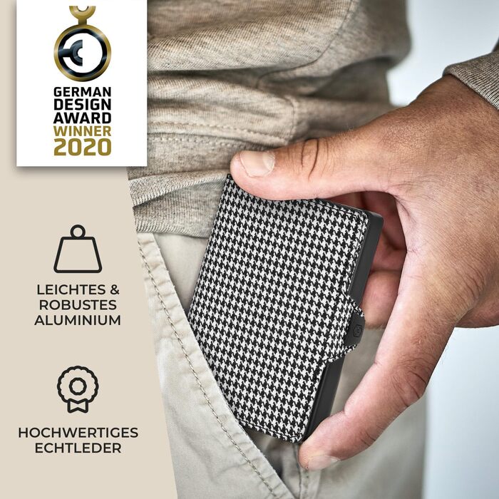 Чоловічий гаманець Slimpuro з RFID захистом, шкіряний гаманець для чоловіків та жінок з відділенням для монет, на 12 карт, візерунок Houndstooth, чорний