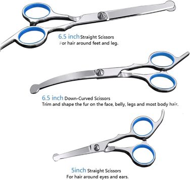 Професійна ножиця для грумінгу собак та котів, 6.5 дюймів, блакитна