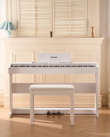 Цифрове піаніно Donner DDP-95 для початківців з 88 важними клавішами, бездротове підключення, LCD дисплей, 610 тембрів, 600 ритмів, 3 навчальні режими, біле