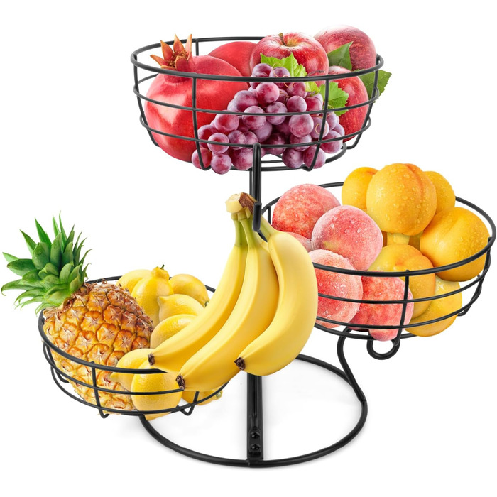 Багатоярусна підставка для фруктів Obst Etagere, чорна. 3 яруси, для кухні, вітальні, їдальні. Організація зберігання, економія місця.