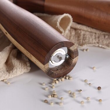 Набір дерев'яних мельниць для солі та перцю KKC з регульованим керамічним механізмом, 10 дюймів