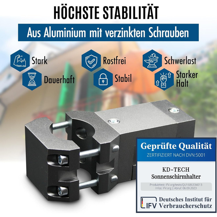 KD-TECH Stable Parasol Holder - Parasol Stand for Balcony Square Railings - Secure Parasol Attachment Without Drilling
