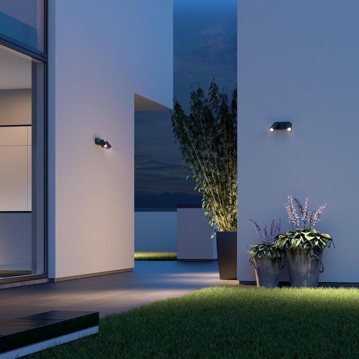 Steinel LED Spotlight DUO SC Connect, smart outdoor wall light, motion sensor, dimmable, controllable via app, schedule function, 7 W, 3000K, Anthracite