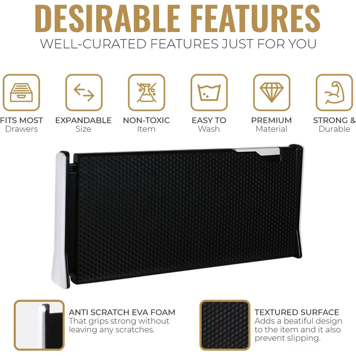 RAPTUROUS Expandable Extra Tall Wardrobe Drawer Dividers, 3 Pack, 15.2cm High Dresser Drawer Organizers, Adjustable Kitchen Drawer Organization, Bathroom, Office – Black