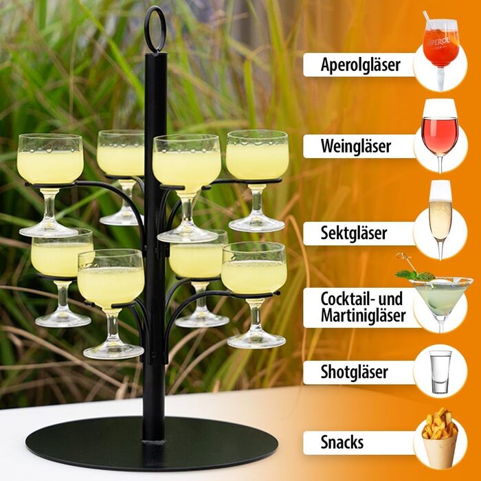 Стійка для коктейлів SpritzUpYourLife на 8 келихів - для Aperol, Sarti Rosa - вечірня декор, подарунок (чорний)