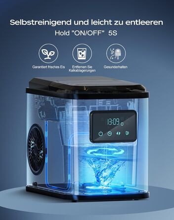 Машина для приготування льоду KeeGone з нержавіючої сталі з LED-дисплеєм, 2L бак, лопатка та кошик, 2 розміри кубиків льоду, для кухні, офісу, бару та вечірки (темно-сірий)