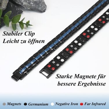 Браслет магнітний чоловічий Vicmag з титанової сталі, подвійна лінія, надміцні магніти, інструмент для регулювання та подарункова коробка (Блакитний, 4 елементи)