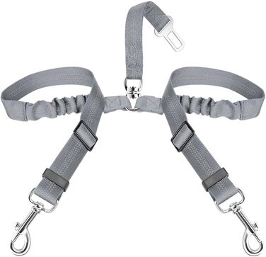 Ремінь безпеки для собак SlowTon в авто, 2 в 1, регульований, відбиваючий, сірий. Для подорожей та прогулянок.