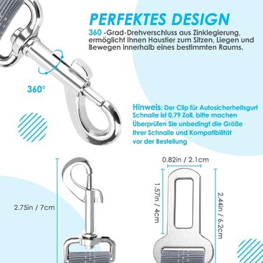 Ремінь безпеки для собак SlowTon в авто, 2 в 1, регульований, відбиваючий, сірий. Для подорожей та прогулянок.