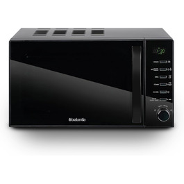 Мікрохвильова піч Brabantia з грилем, 20 літрів, 700W, окремо стояча, 13 автоматичних програм, 6 рівнів потужності, цифровий таймер, великий об'єм, чорна