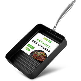 Чавунна сковорода-гриль NutriChef 28 см з антипригарним рифленим покриттям для газових, електричних плит та духовки