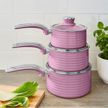Swan 5-Piece Frying Pan Set, Retro Design, Aluminum, 29.5x47x18 cm (Rose)