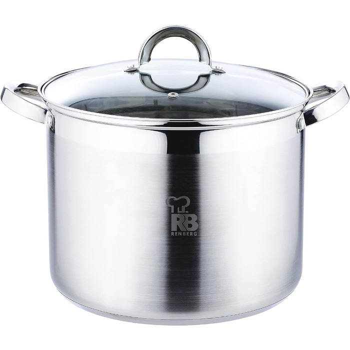 Каструля Renberg Alexander 12 л з нержавіючої сталі 28x21,5 см з кришкою, 5-шаровим дном, мірною шкалою, для всіх типів плит