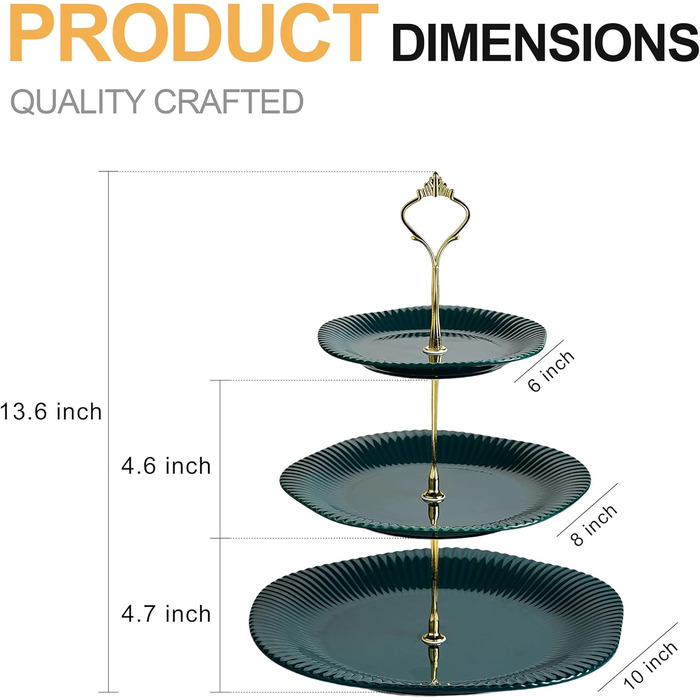 Керамічний триярусний підставка для капкейків, десертів та тортів - зелений