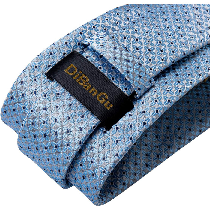 Набір краваток чоловічий DiBanGu з шовковим смугастим та клітинчастим візерунком, з нагрудним хустиною, запонками та краваткозажимом для весілля та офіційних заходів, світло-блакитний