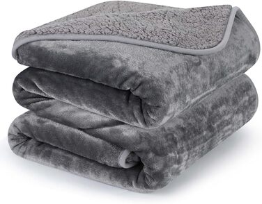 PETTOM Плед для собак і котів з флісу, водовідштовхуючий, 152 x 127 см (Сірий + Темно-сірий)